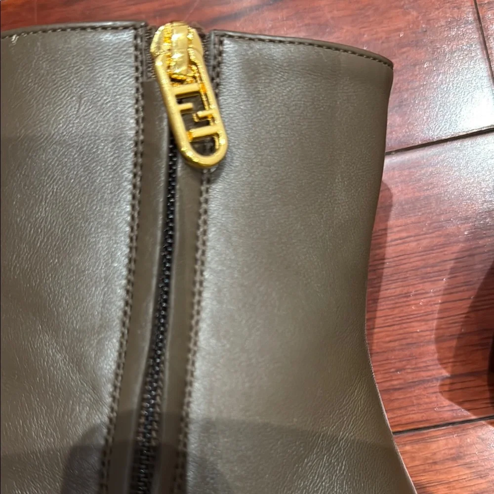 Fendi Brown and Gold Heeled Boots with Sculptural Design - Picture 2 of 11